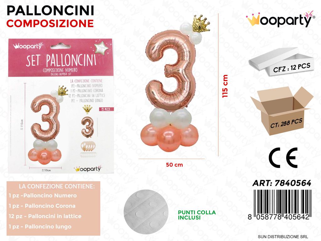 Set Palloncini Comp. Numero .3 50*115CM