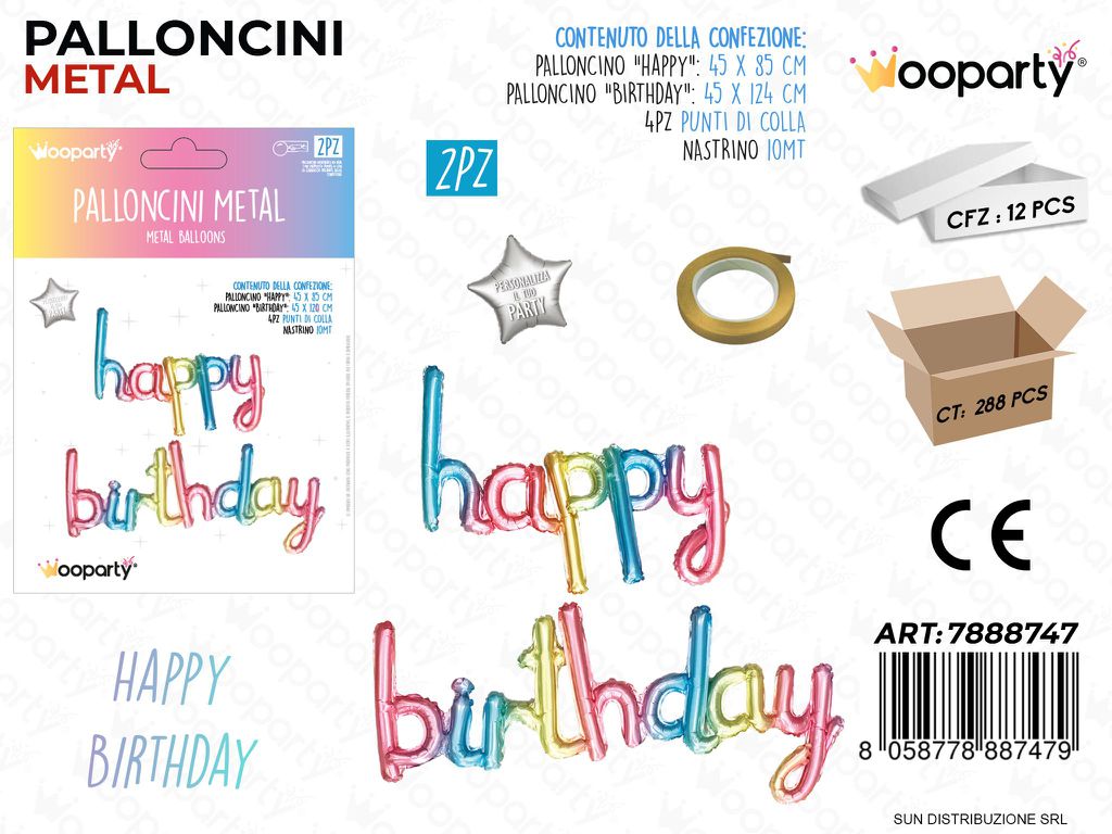Palloncini Metal Happy Birthday Multicolor
