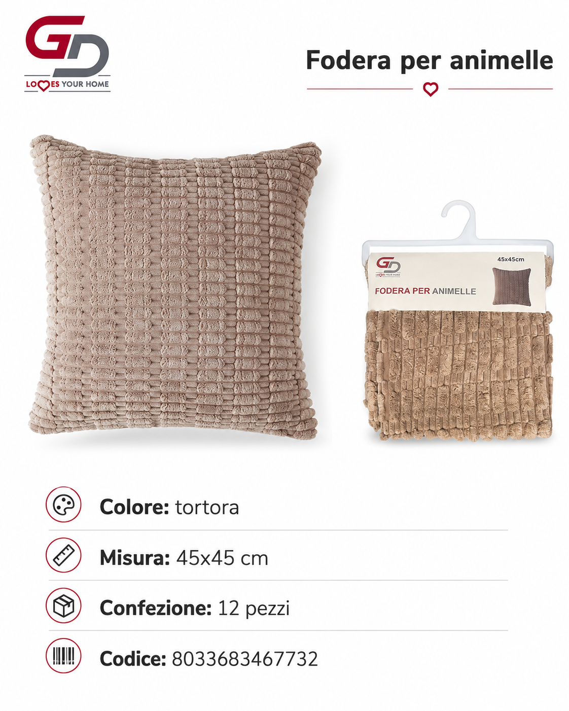 Federa Per Cuscino Animelle 45*45Cm