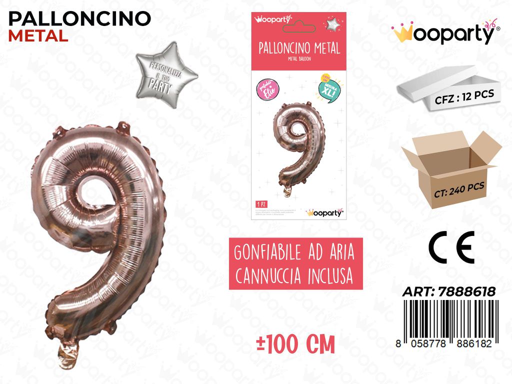 Palloncino Mylar 100CM-ORO Metal. NUM.9