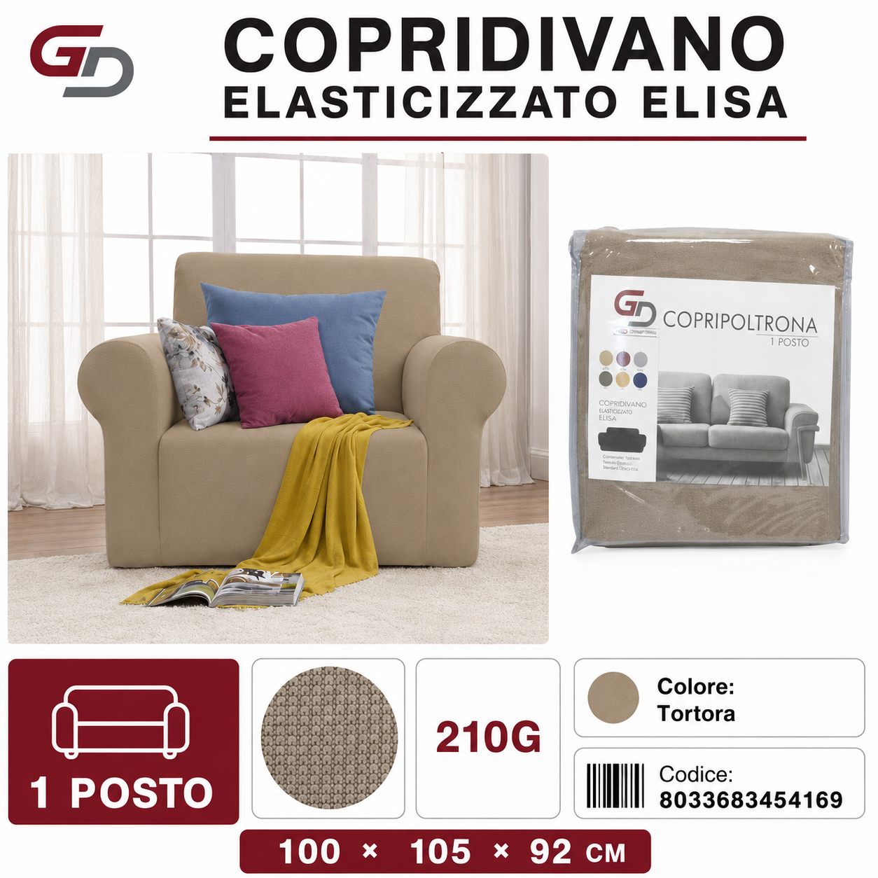 Copridivano Elasticizzato Elisa 1 Posti 210G