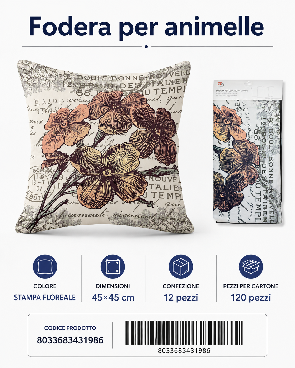 Federa Per Cuscino Animelle 45*45Cm