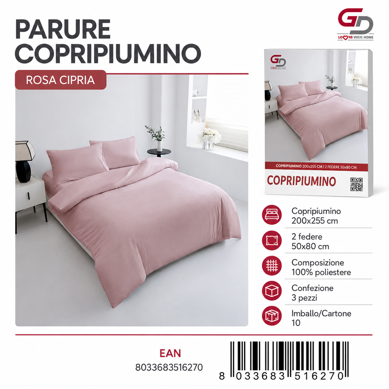 Parure Copripiumino Copripiumino+2 Federe Cuscino 200*255Cm 50*80+20Cm