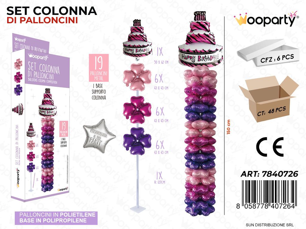 Set Colonna di Palloncini Hb Rosa 19PCS Ass.