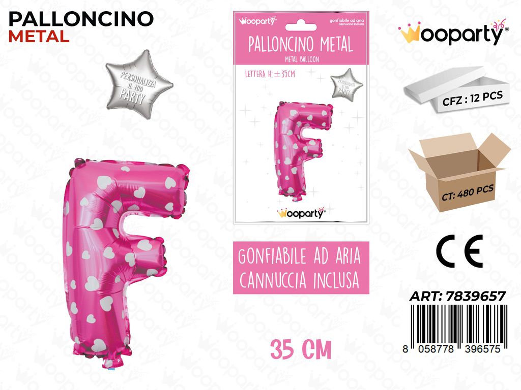 Palloncino Metal Rosa c/Cuore Let. F 35CM