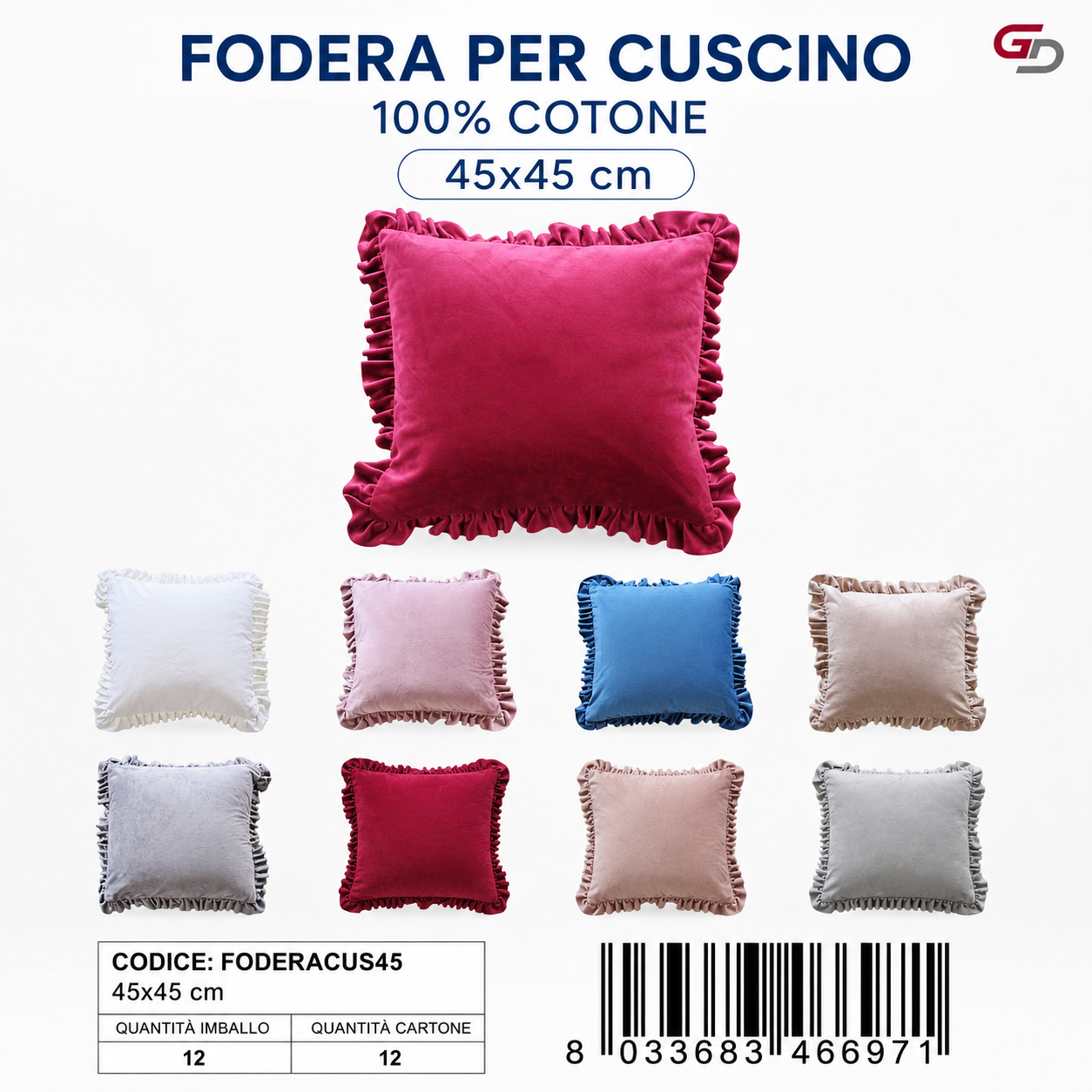 Federa Per Cuscino 45X45 6 Colori Ass