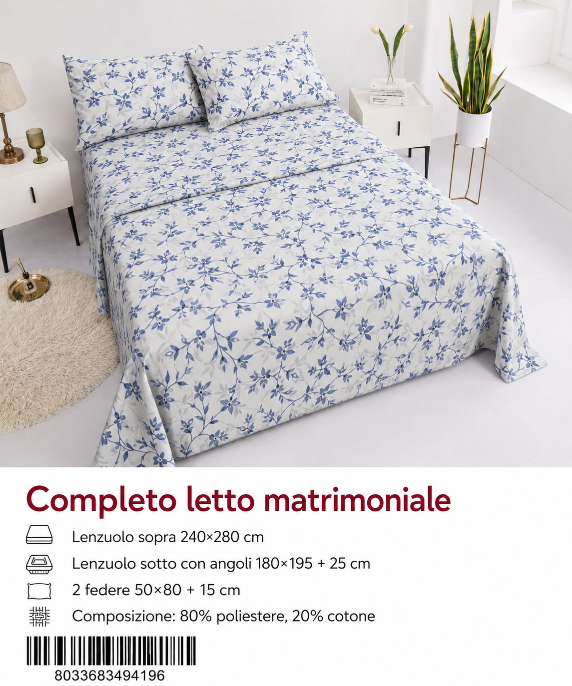 Set Di Lenzuola Matrimoniale 240X280+180X200+5080 Ss96-Ltm