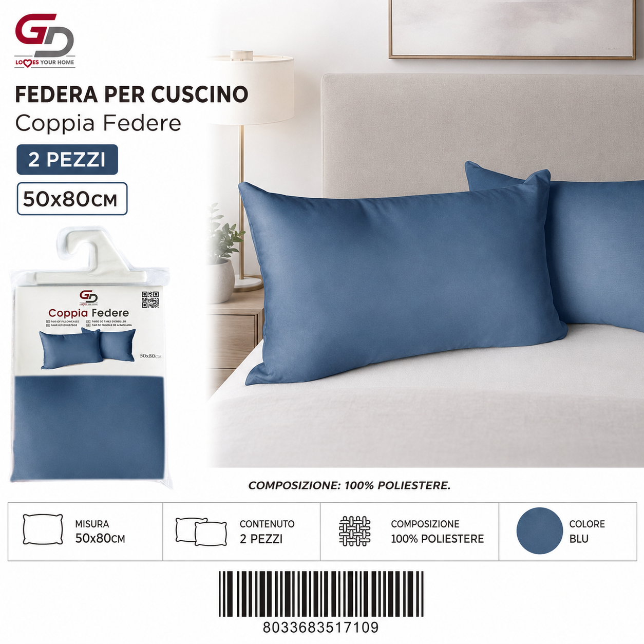 Federa Per Cuscino Blu