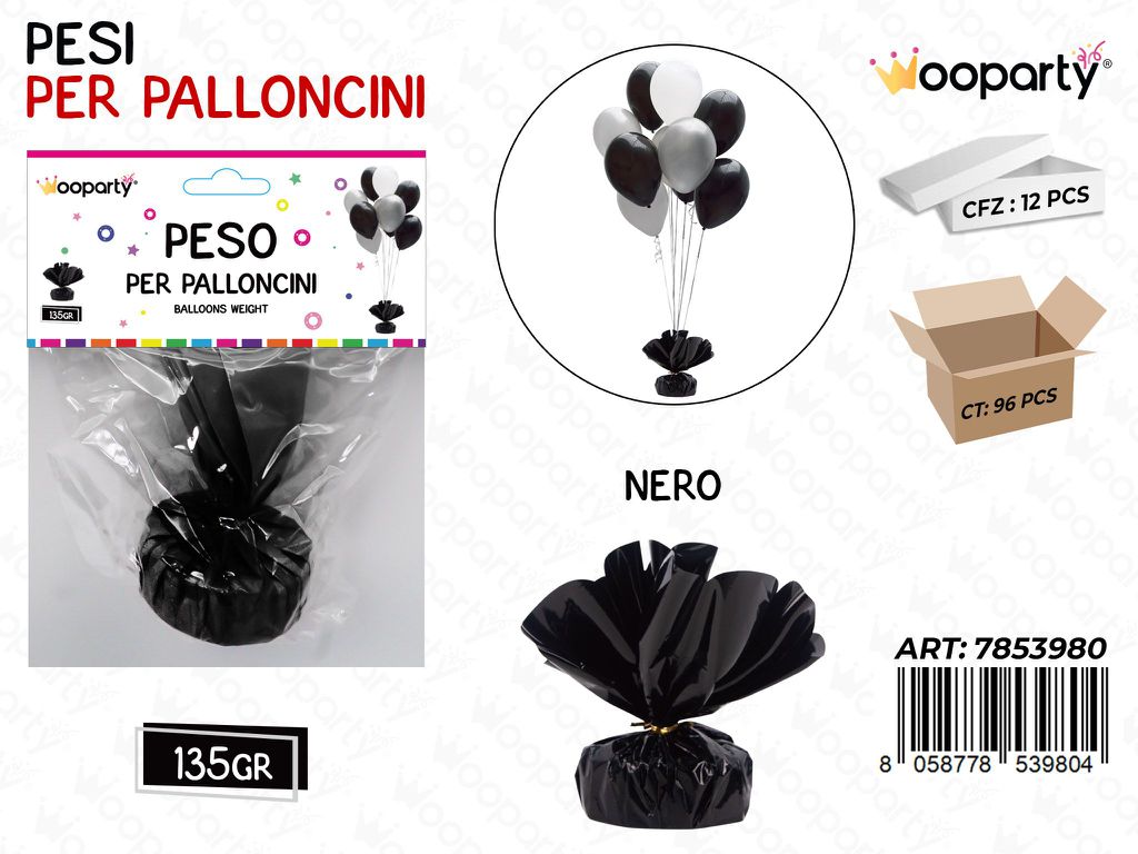 Wooparty Peso per Palloncini Nero 135GR