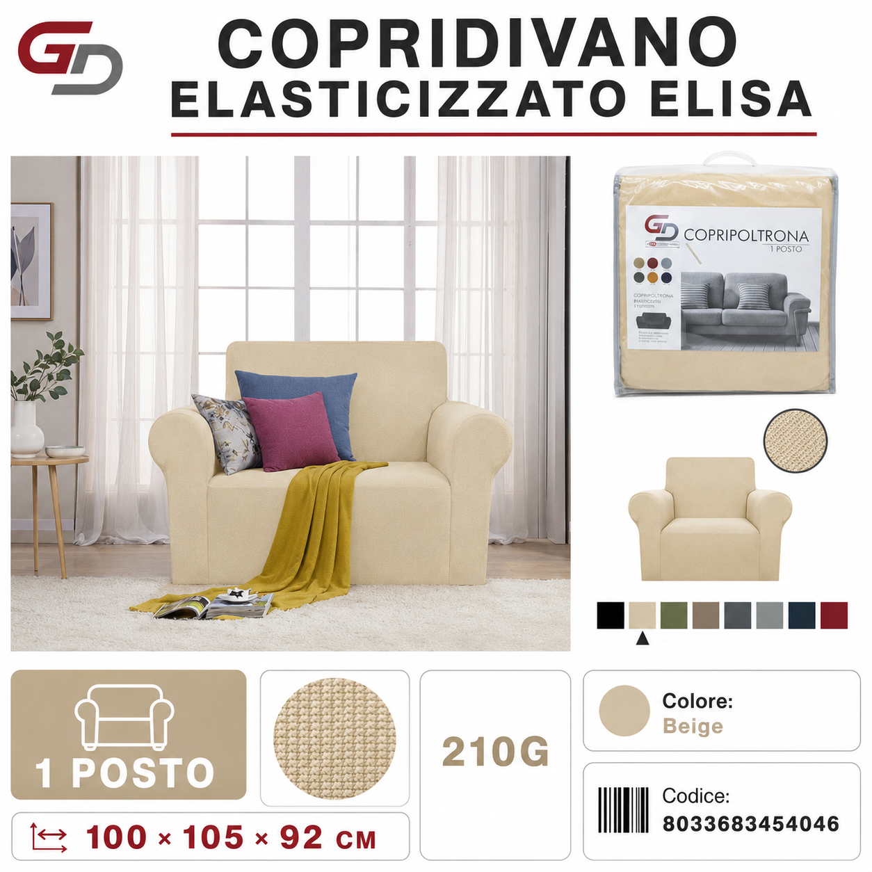 Copridivano Elasticizzato Elisa 1 Posti 210G