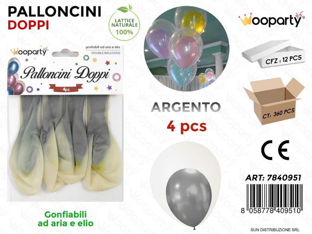 Palloncini Doppi Trasp.- Arg. Metal 4PCS