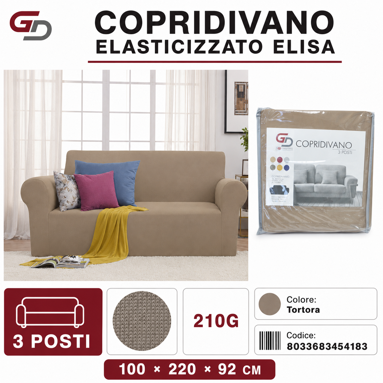 Copridivano Elasticizzato Elisa 3 Posti 210G