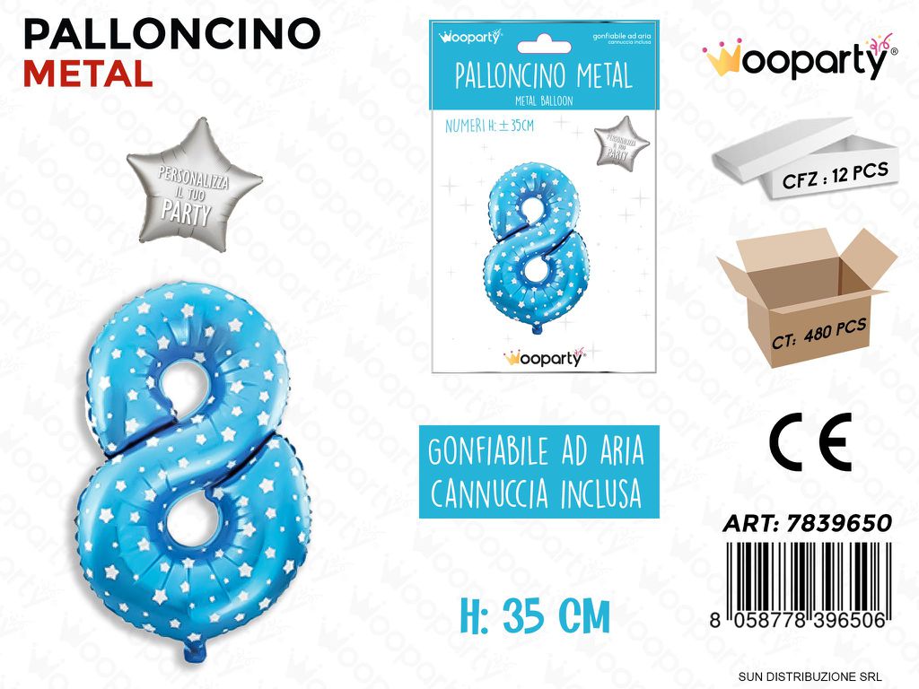 Palloncino Mylar Blu c/ Stelle N. 8 35CM