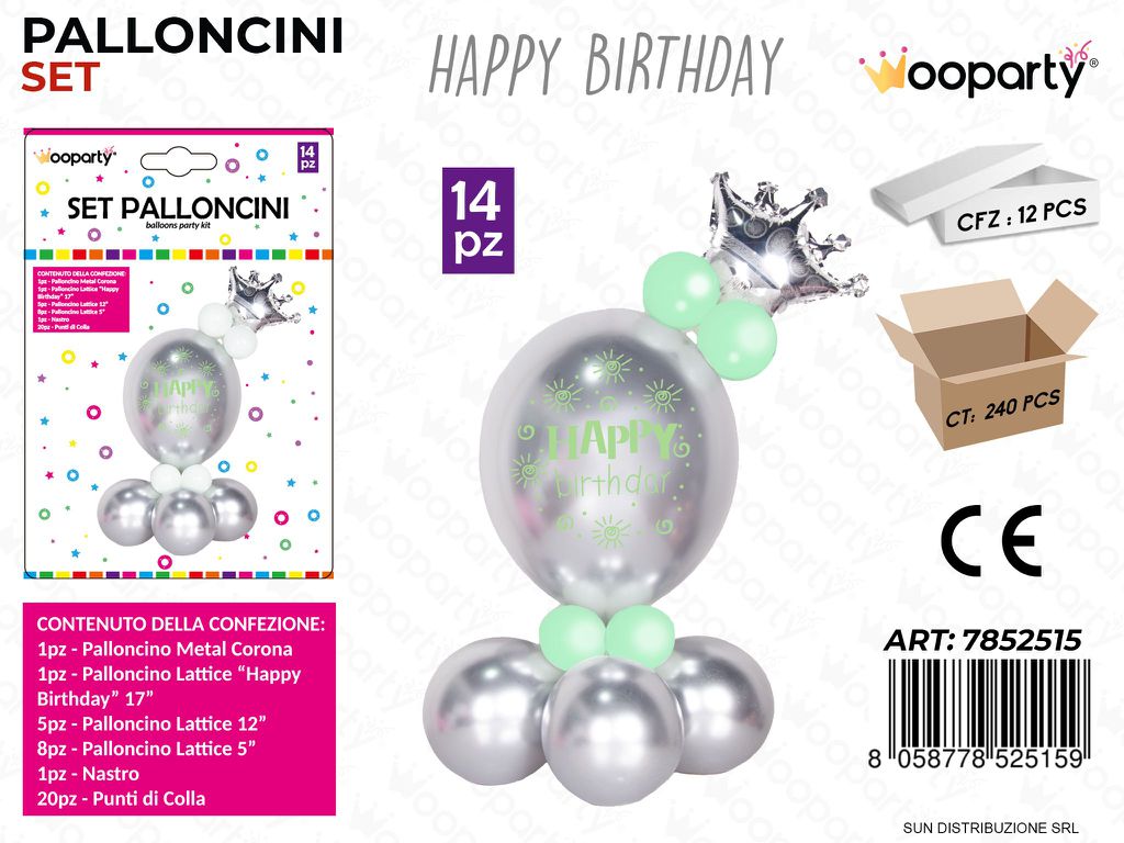 Set Palloncini Happy Birthday Arg. 14PCS