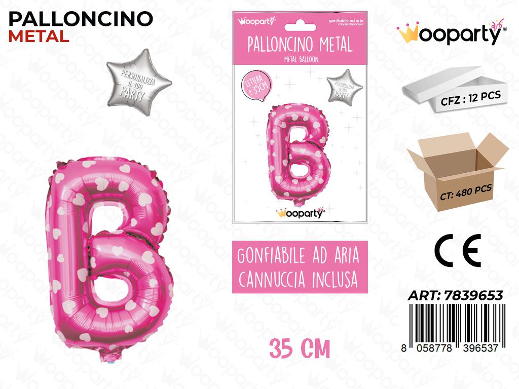 Palloncino Metal Rosa c/Cuore Let. B 35CM