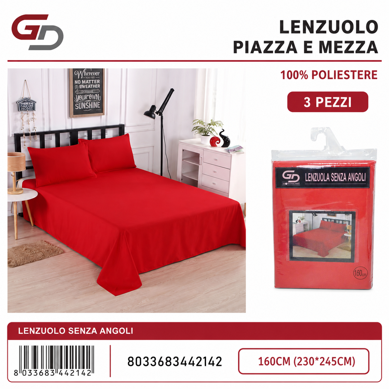 Lenzuolo Piazza E Mezza 230*245Cm 160Cm