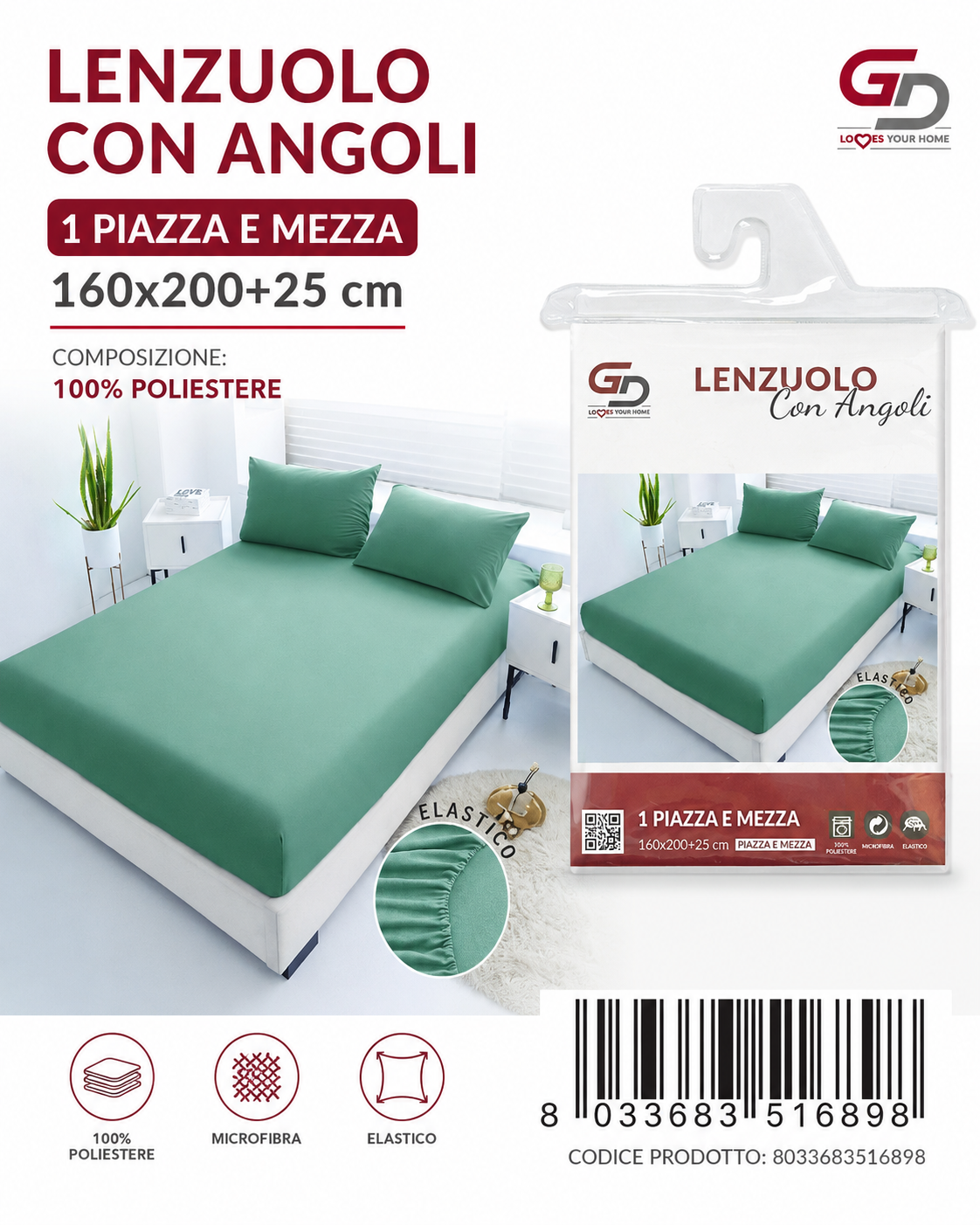 Lenzuolo Con Angoli Copripiumino+2 Federe Cuscino