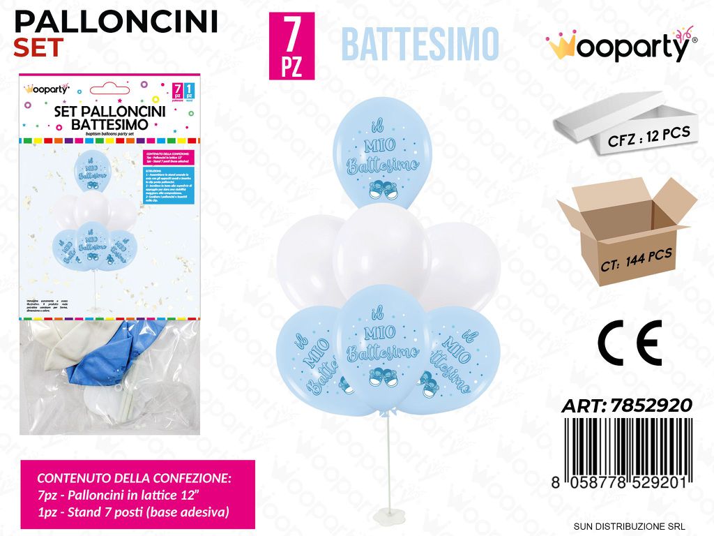 Set Palloncini c/ Stand Battesimo Boy 7PCS Ass. / Pz da 12