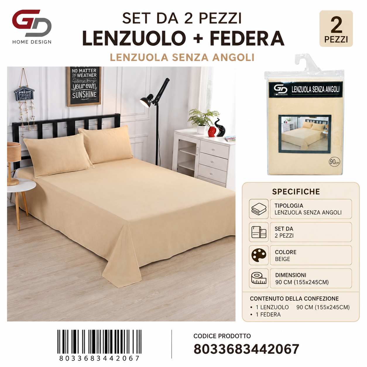 Lenzuolo Singolo 155*245Cm 90Cm