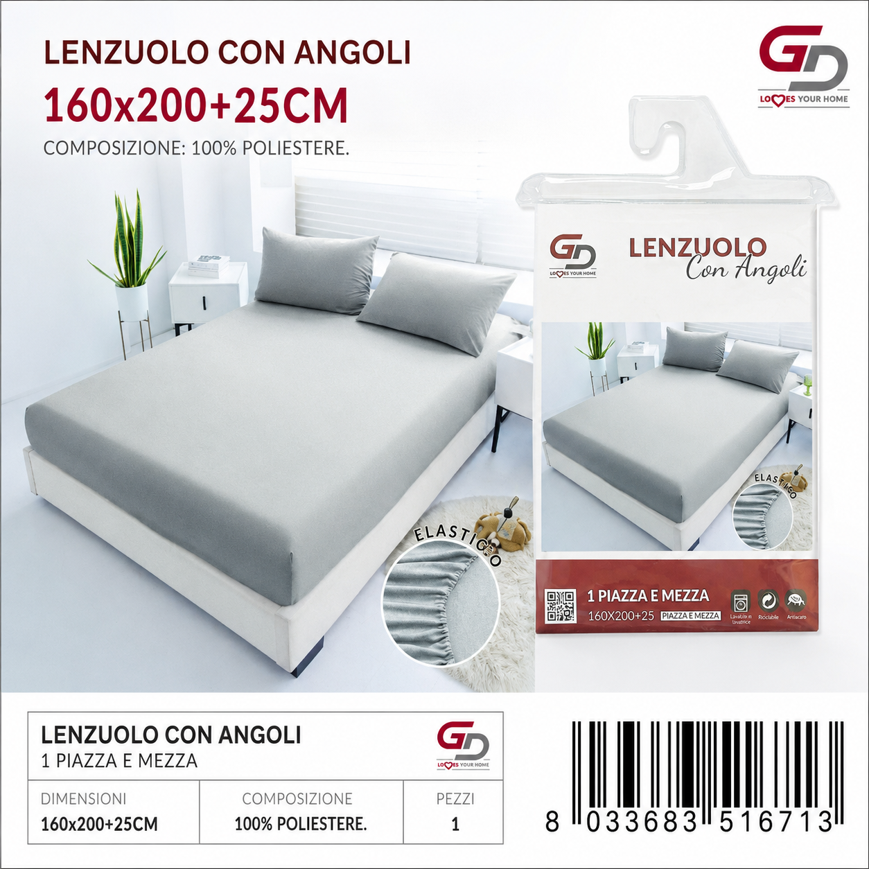 Lenzuolo Con Angoli Copripiumino+2 Federe Cuscino