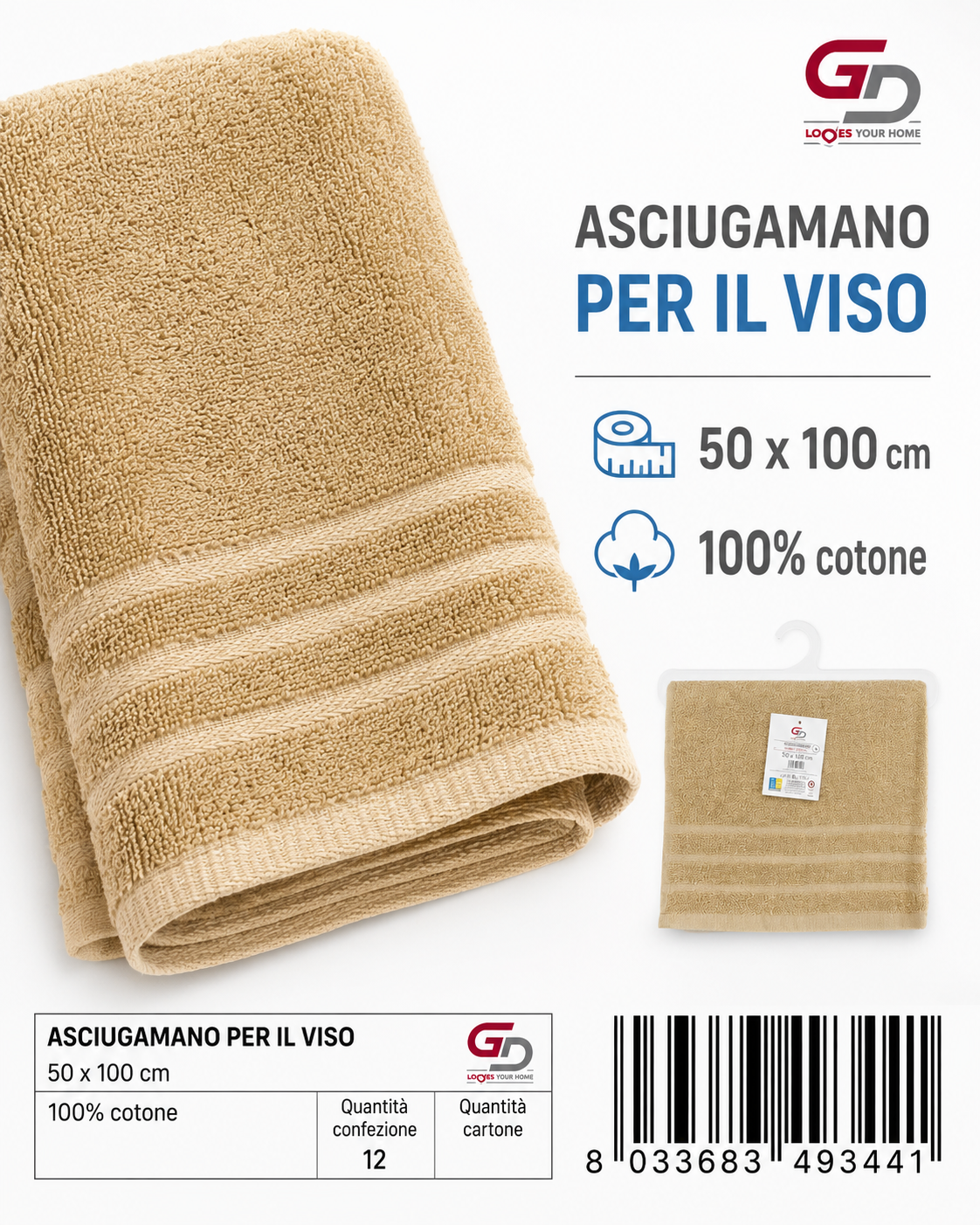Face Towels Sand 50X100 16/S Ring 380