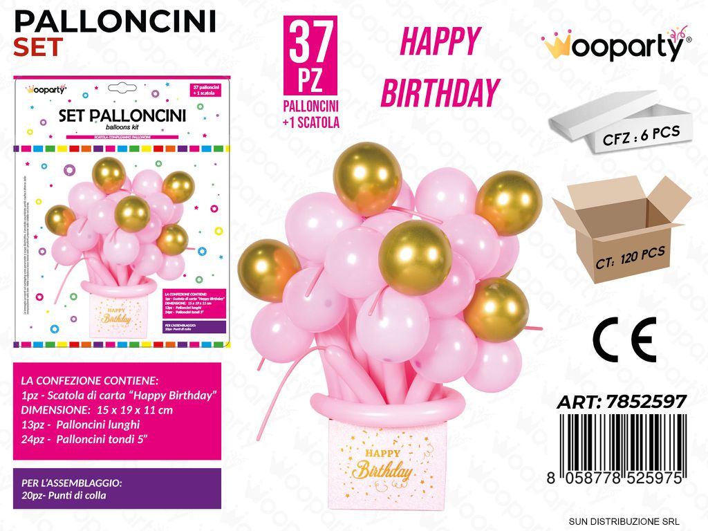 Set Palloncini Rosa H. Birthday c/ Scatola 37PCS