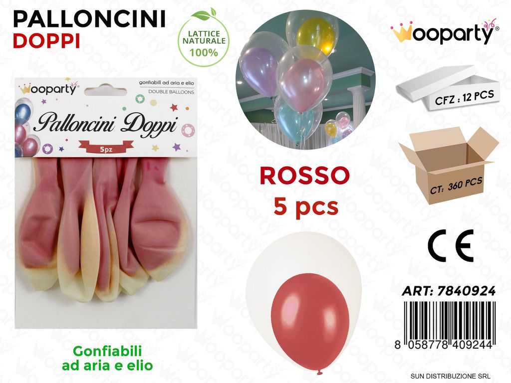 Palloncini Doppi Trasp.- Rosso 5PCS