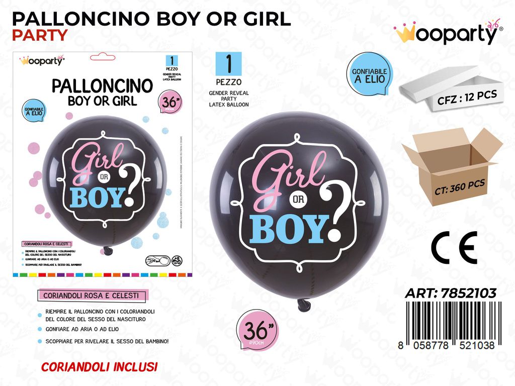 Palloncini Boy Or Girl c/ Coriandoli 90CM