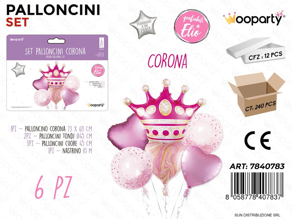Set Palloncini Corona Rosa 6PCS Ass.