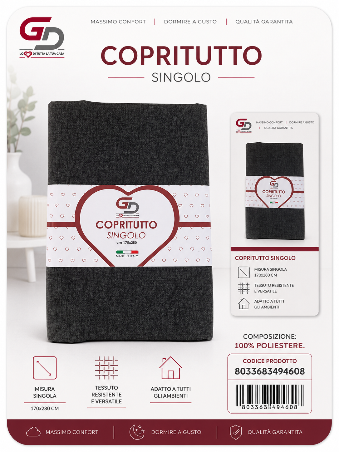 Copritutto 1P T.U. 170 X 280 Cm Nero Copritutto