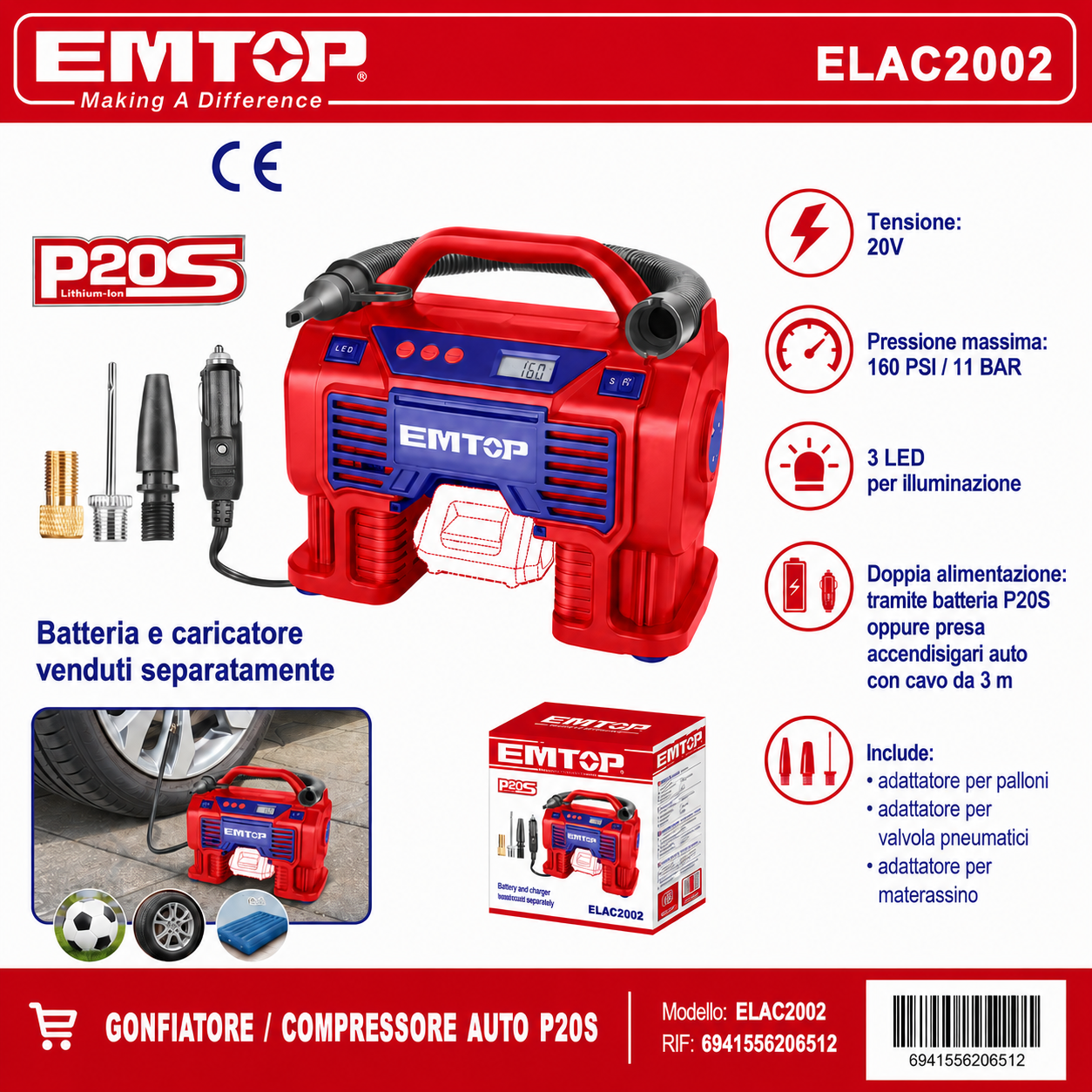 Compressore Aria Automatico agli ioni di Litio