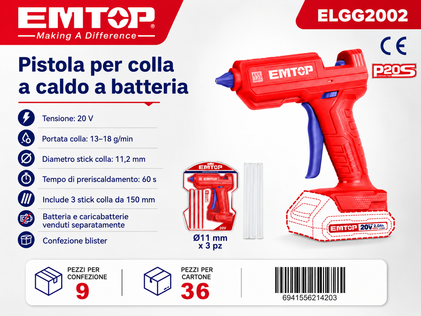 Pistola Termocollante a Batteria Al Litio