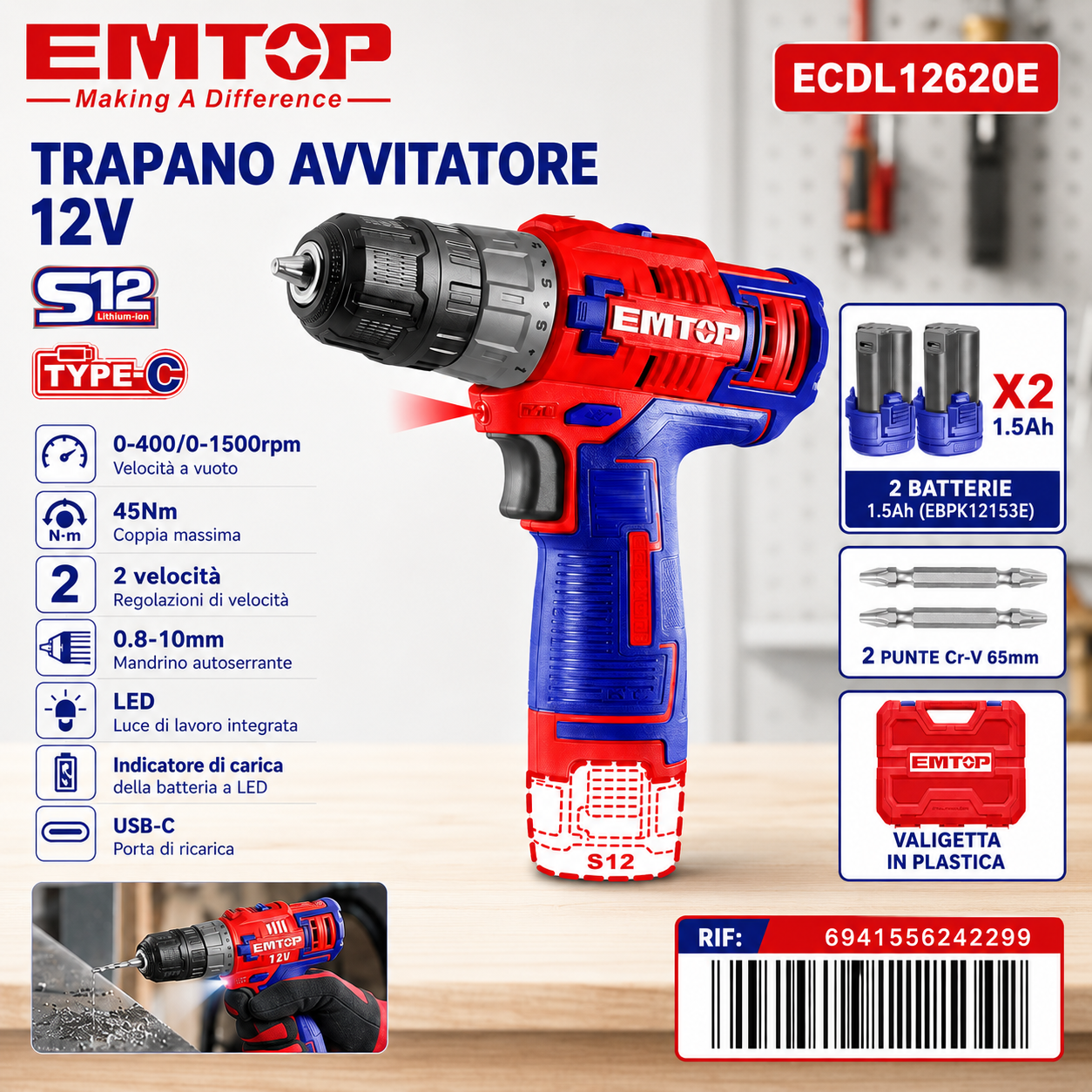 Trapano a Batteria 45n.m