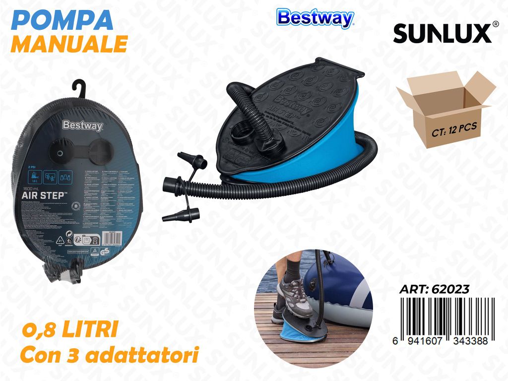 Pompa a Pedale c/ 3 Adattatori 0.8LT 23*15CM