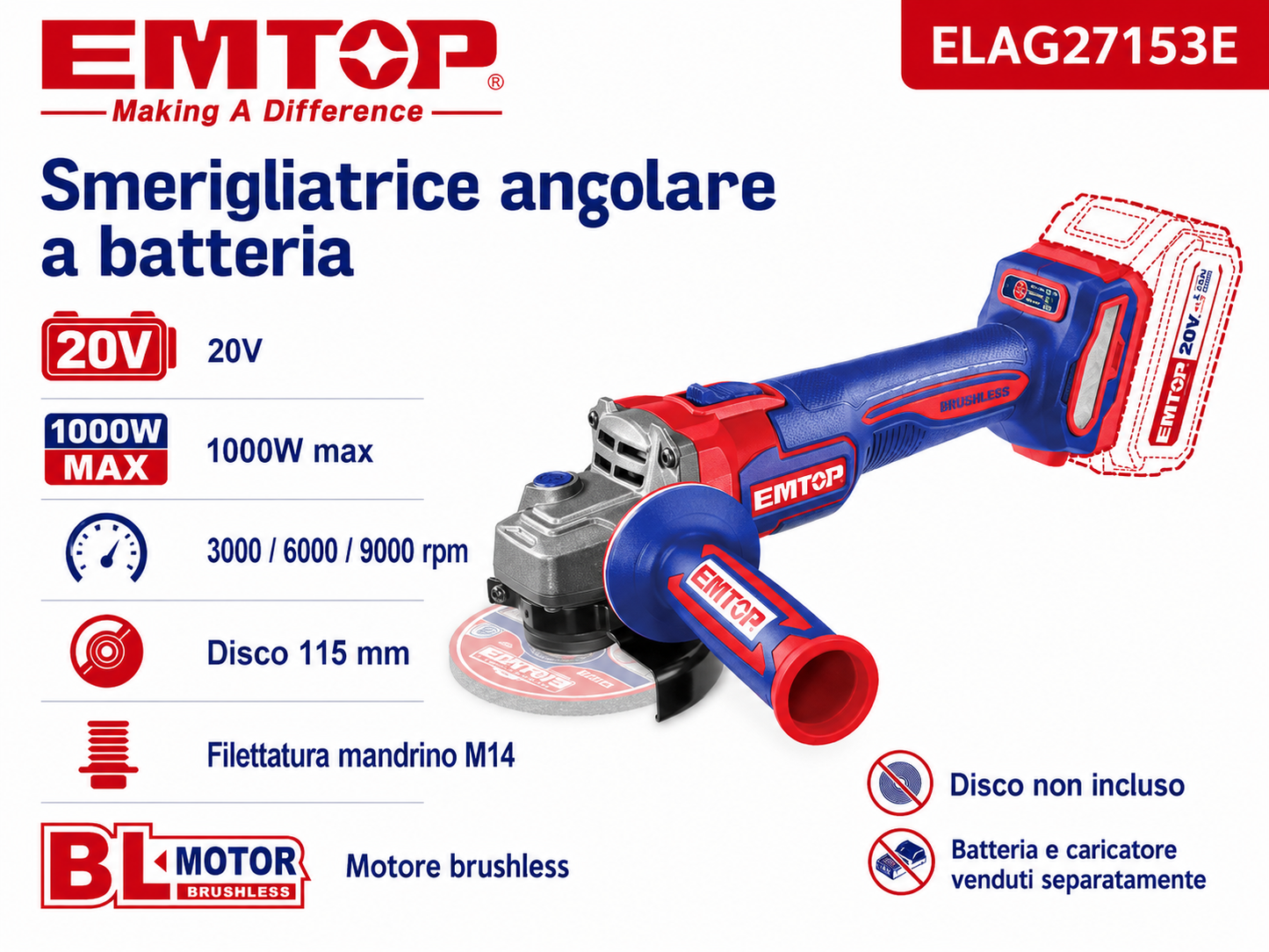 Molatrice Angolare Senza Fili P20s 1000w