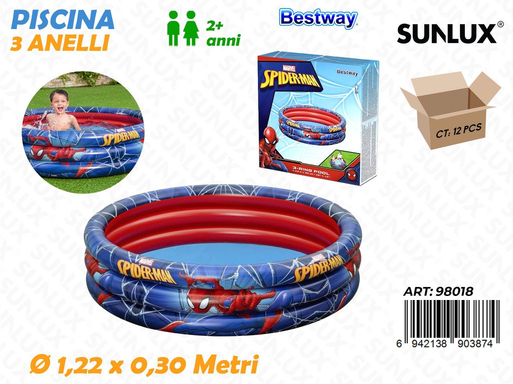 Piscina 3 Anelli Spiderman 1.22*0.30MT