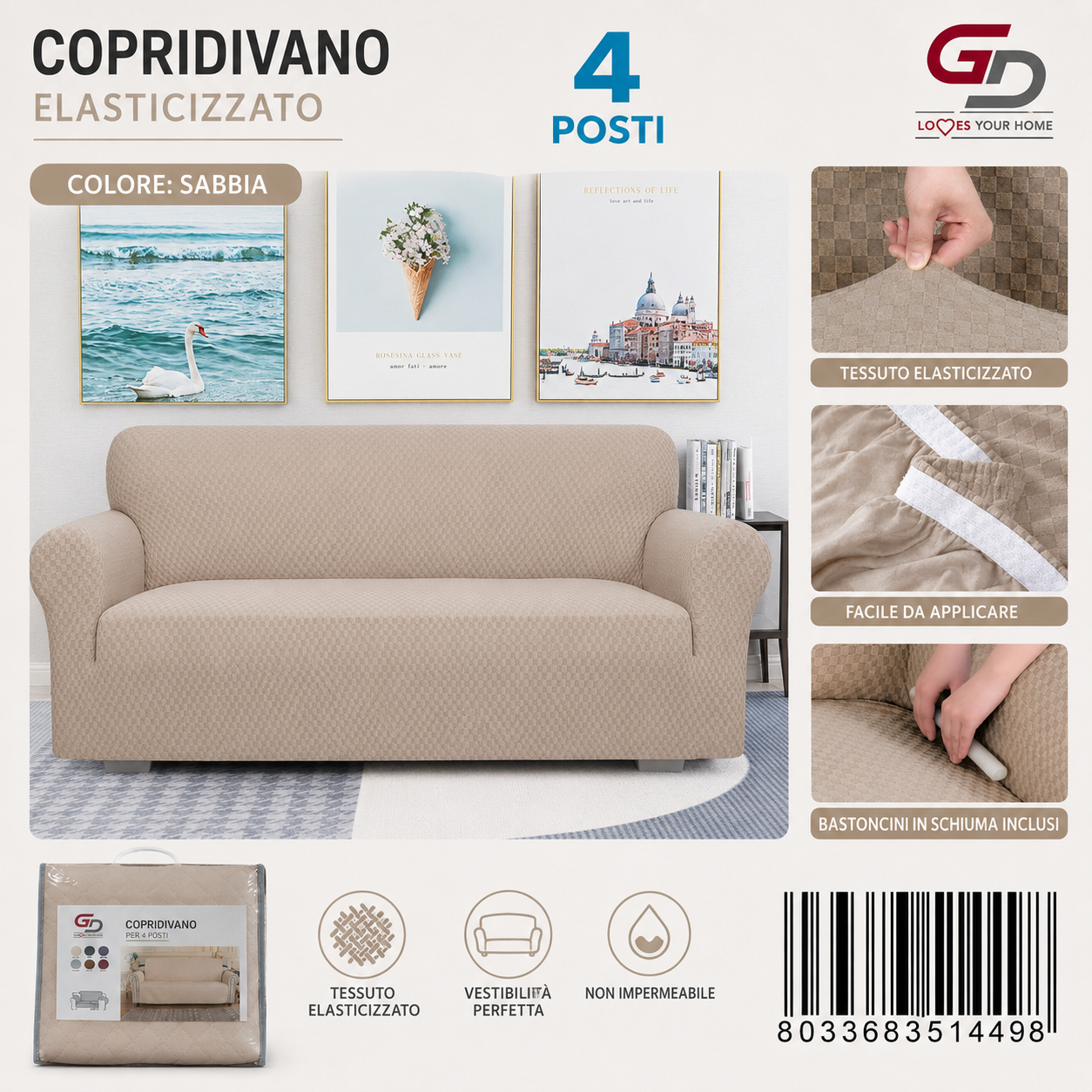 Copridivano 4Posti Non Impermeabile