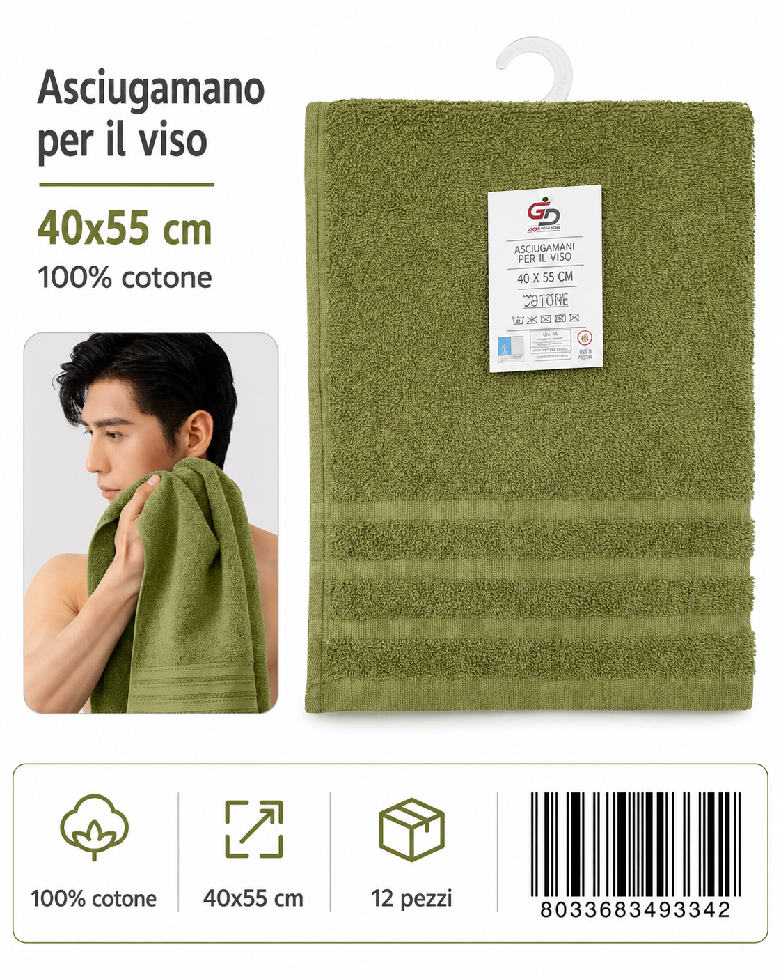 Guest Towels Green 40X55 16/S Ring 380