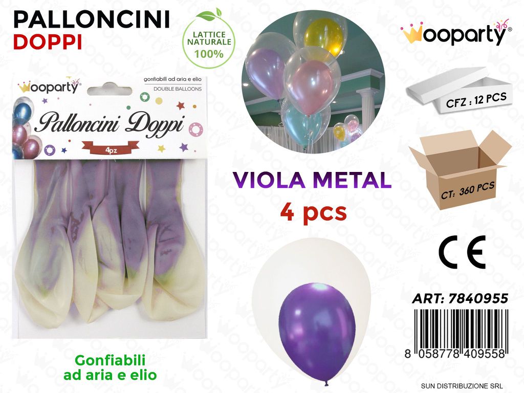 Palloncini Doppi Trasp.- Viola Metal 4PCS