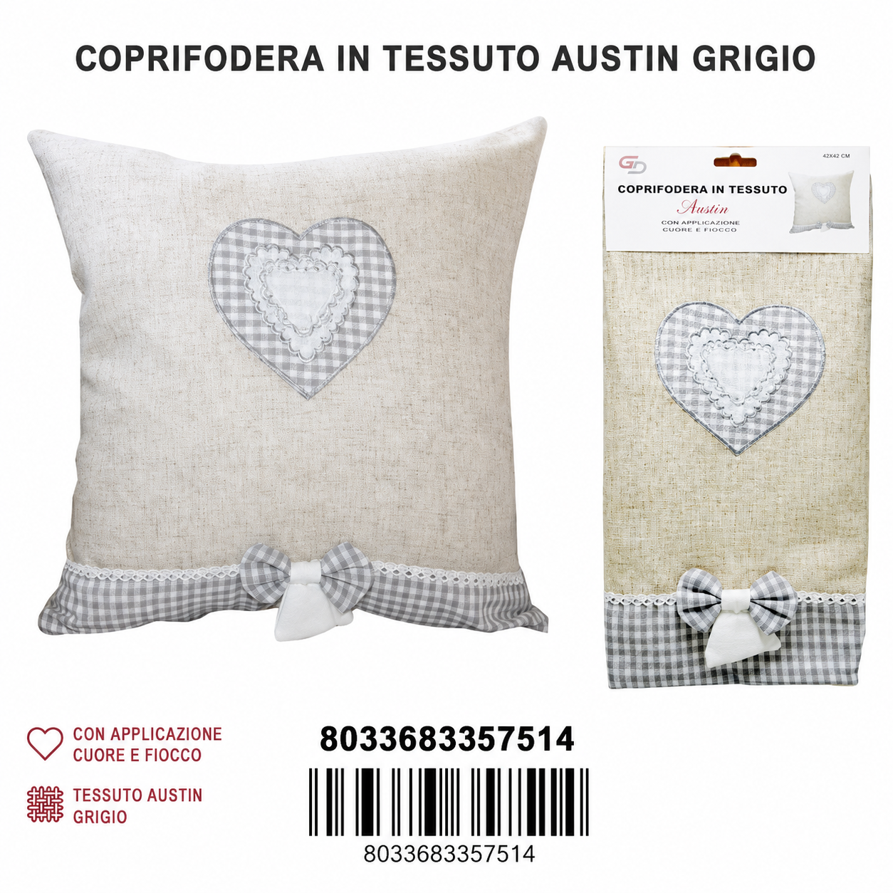 Federa Per Cuscino 42*42Cm Austin Grigio
