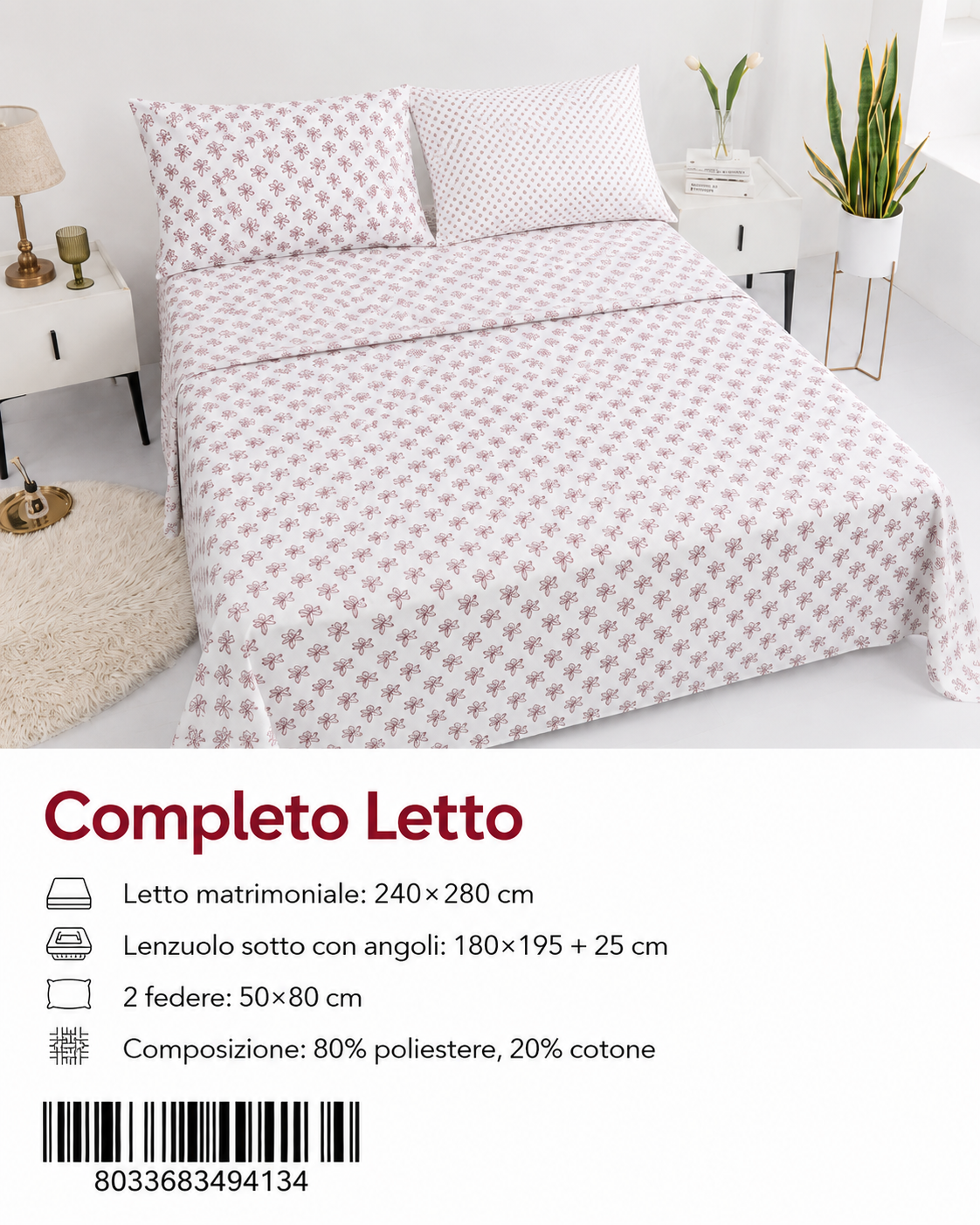 Set Di Lenzuola Matrimoniale 240X280+180X200+5080 Mz 302-Ltm