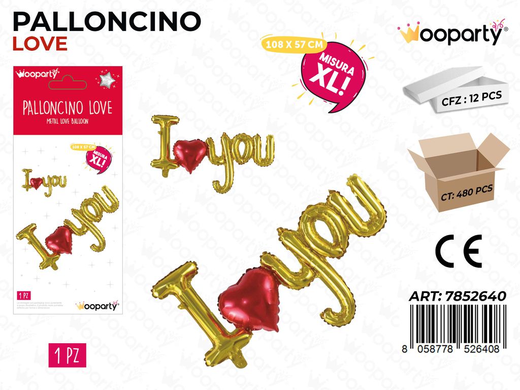 Palloncino i Love You Mis. Xl 108*57CM
