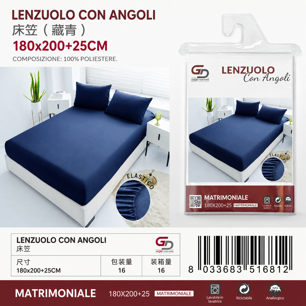 Lenzuolo Con Angoli Copripiumino+2 Federe Cuscino