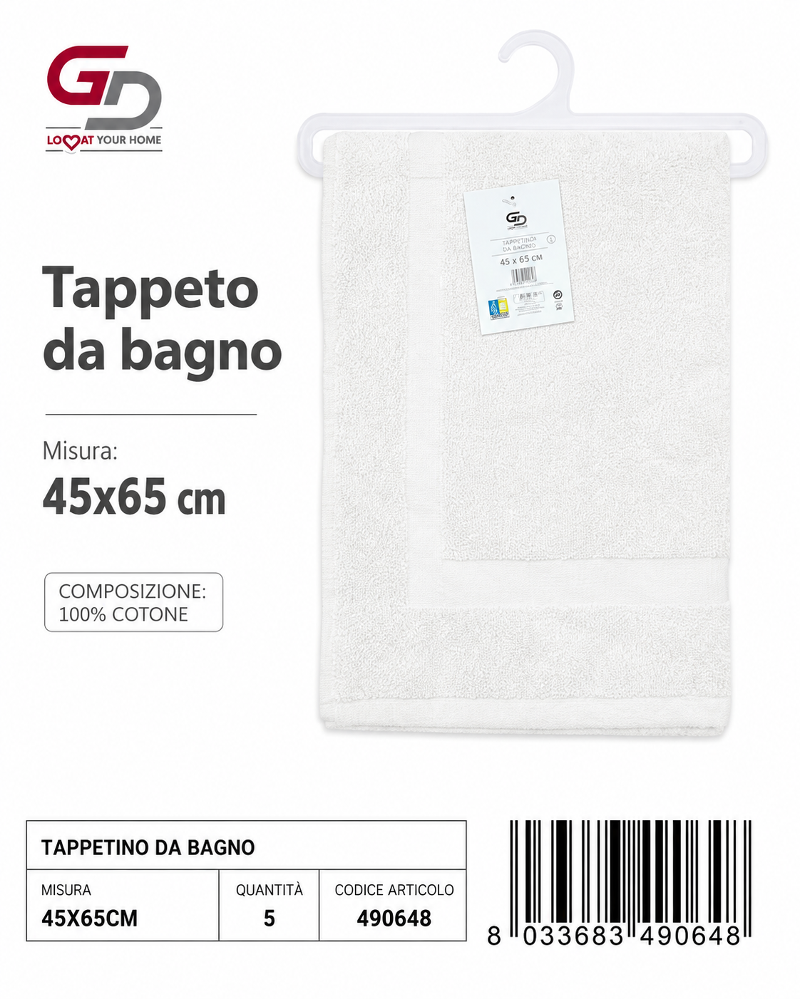 Tappeto Da Bagno White 45 X 65 Cm 100%Cotone