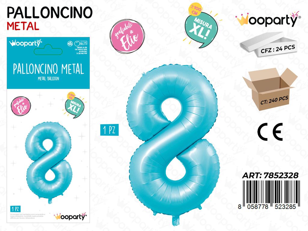 Wooparty Palloncino N.8 Azz. Opaco 100CM