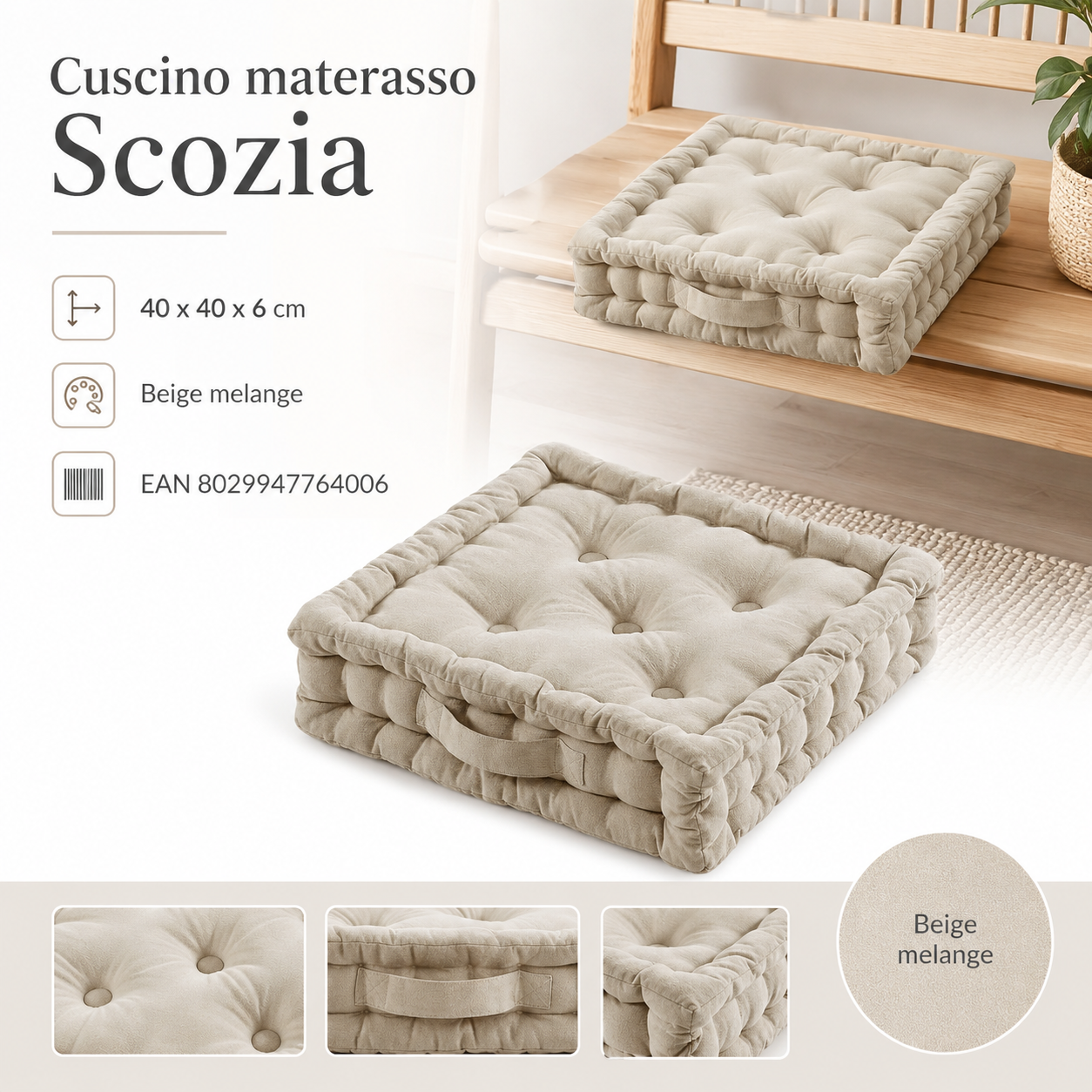 Cusc Mat Scozia 40*40*6 Beige Mel