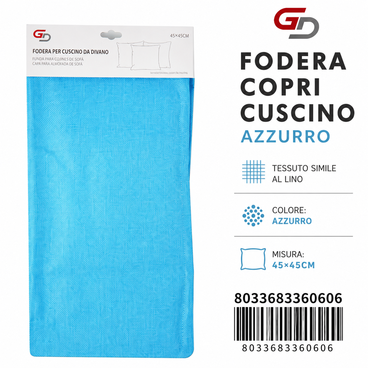 Federa Per Cuscino Azzurro 45*45Cm