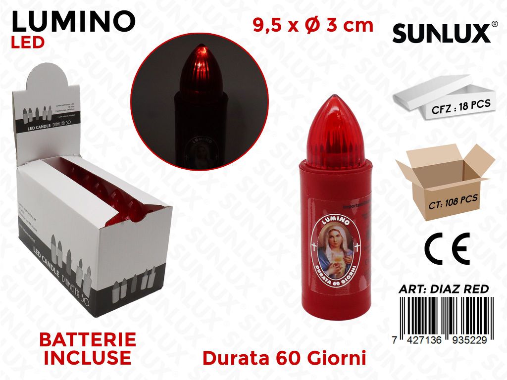 Lumino Led Rosso Durata 60GG 9.5*3CM