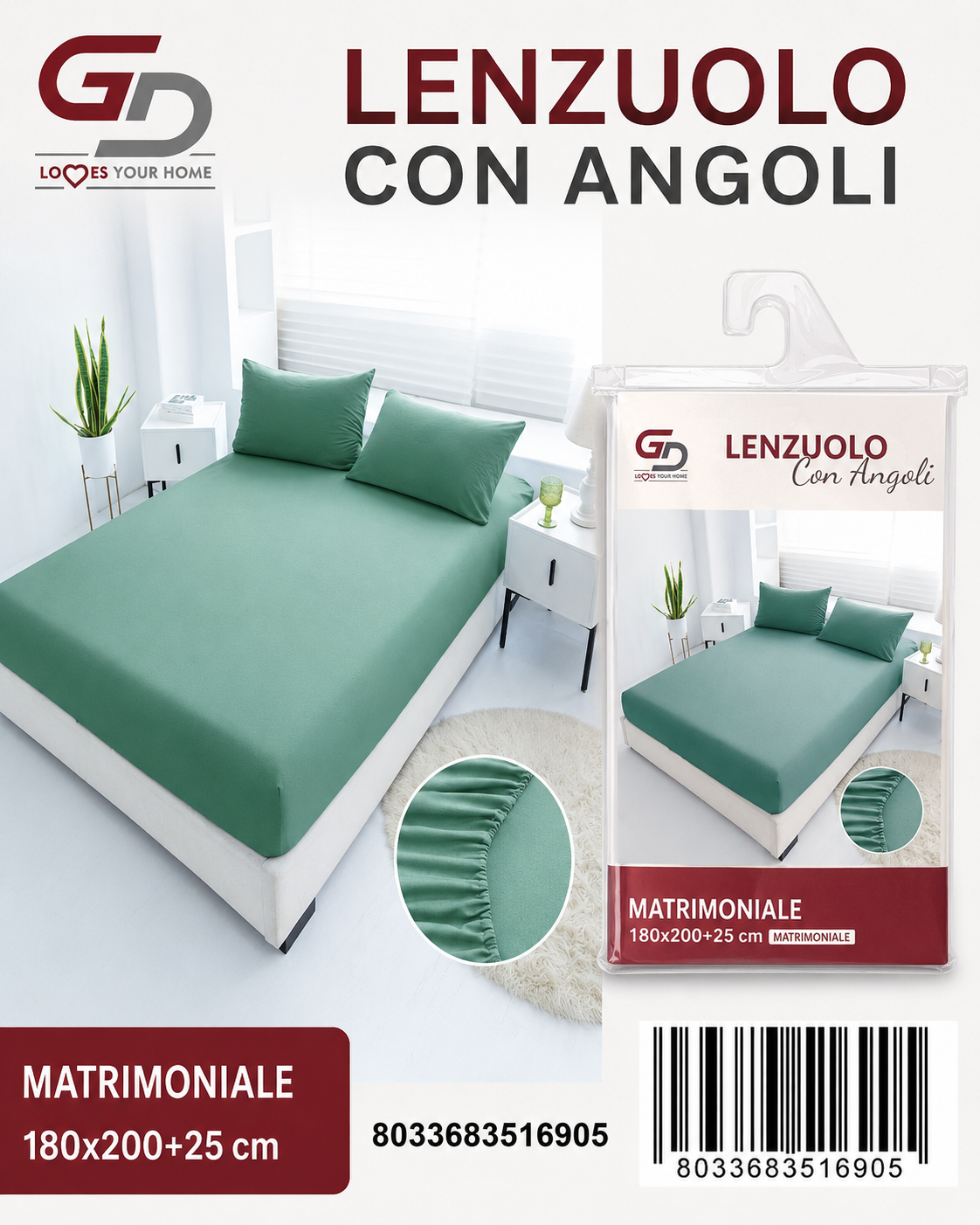 Lenzuolo Con Angoli Copripiumino+2 Federe Cuscino
