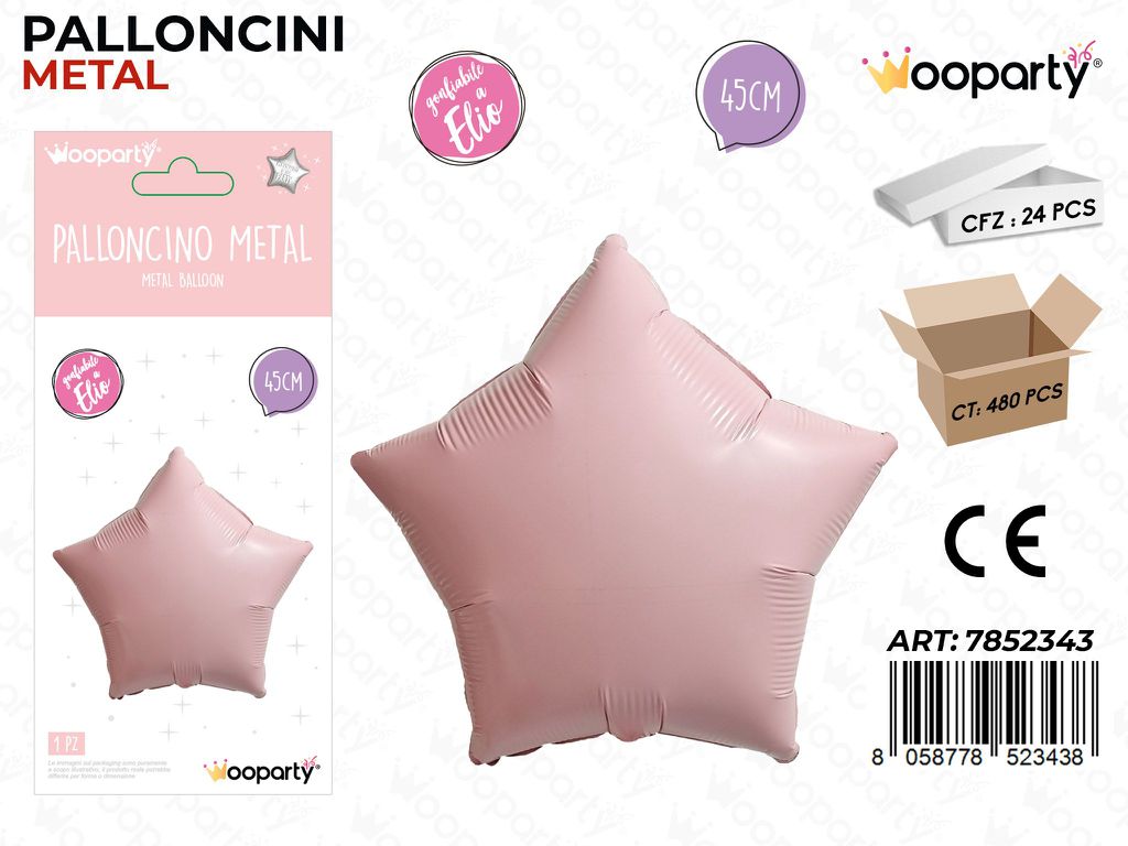 Wooparty Palloncino Metal Stella Rosa 45CM